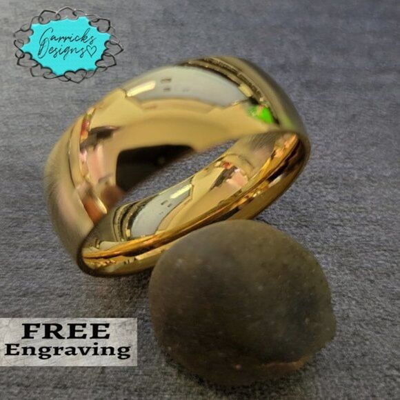 Personalized Men's Titanium Gold Wedding Band Ring 14k Gold Coated - Picture 7 of 7